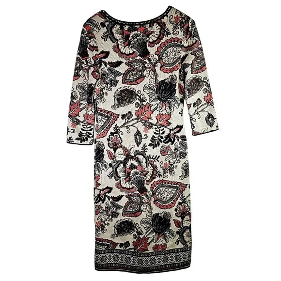 Peruvian Connection Floral Stretch Pima Cotton Bodycon Sweater Dress, Peru, Sz S - Picture 3 of 11